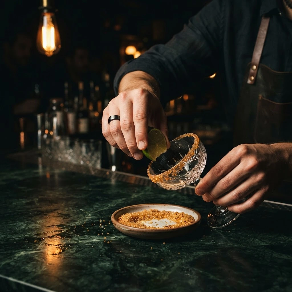 Salting the rim of a coupe glass